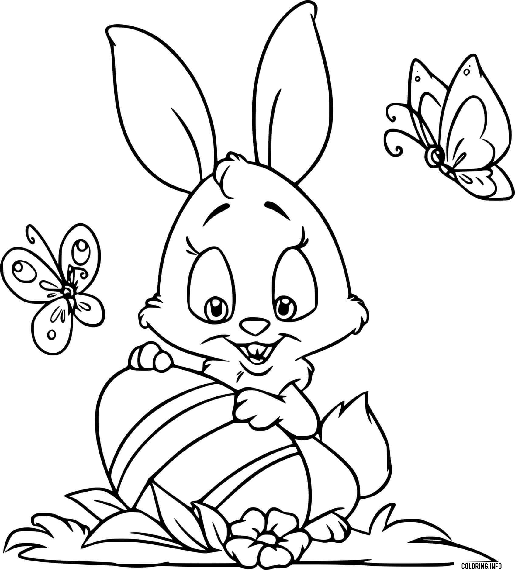 Easter Bunny And Two Butterflies Coloring page Printable