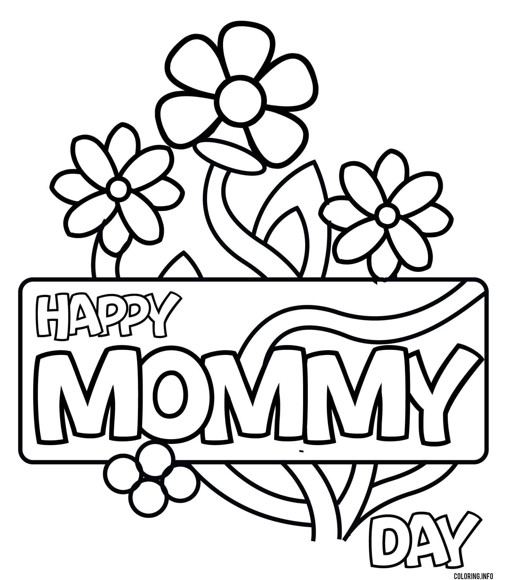 Happy Mommy Day Flowers coloring