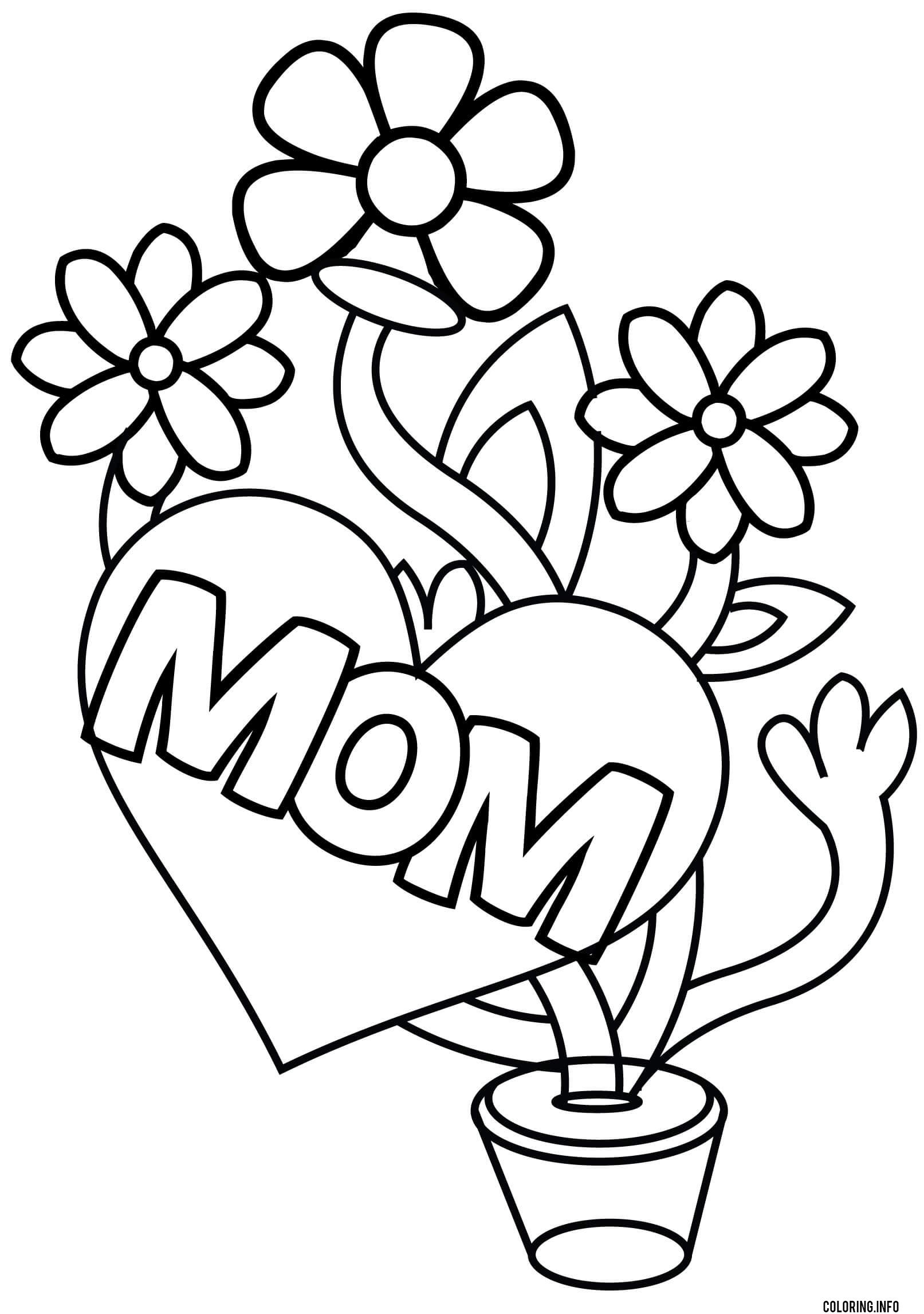 Mom Cute Flower Heart Mothers Day coloring