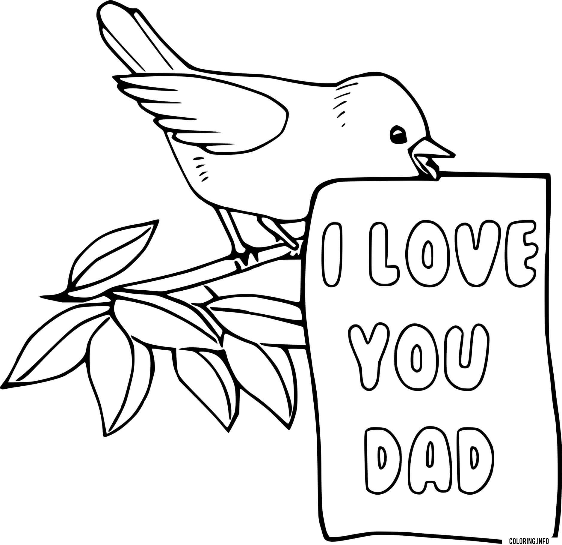 Bird Says I Love You Dad coloring