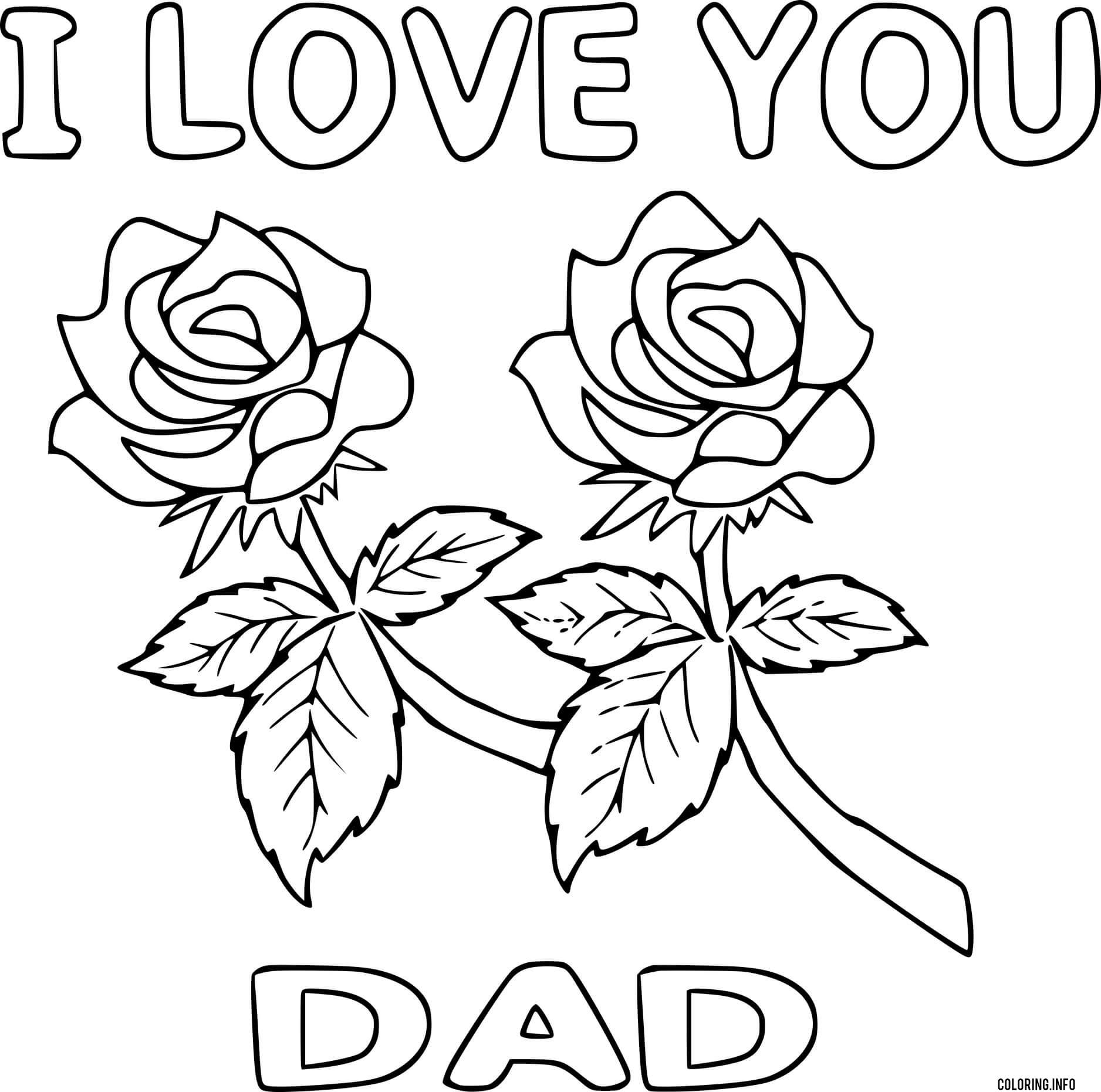 I Love You Dad With Two Flowers coloring