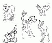 Printable disney characters of bambi and cute animals coloring pages