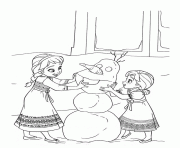 the sisters anna and elsa make a snowman
