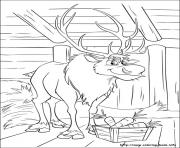 Printable reindeer sven eating carrot coloring pages