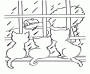 Printable kitties looking at the rain animal s1180 coloring pages