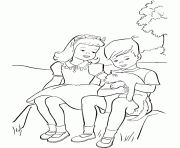 Printable little couple with cat animal sa0fa coloring pages