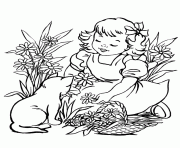 Printable little girl with her kitty animal sb462 coloring pages