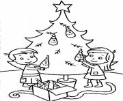 Printable sibling decorating christmas tree b198 coloring pages