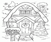 Printable santa house winter themed s51d8 coloring pages
