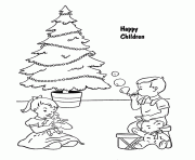 Printable happy children with presents christmas s printable1c007 coloring pages