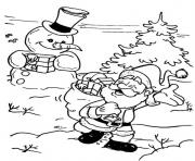 Printable santa gives a gift for snowman in christmas s printable4244 coloring pages