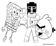 Printable minecraft with angry birds and spongebob coloring pages