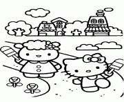 Printable hello kitty playing with friend 8979 coloring pages