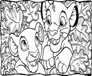 Printable nala and simba between leaves 83a4 coloring pages