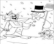 Printable tom and jerry making snow man 43a4 coloring pages
