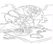 Printable belle and beast having picnic disney princess 0836 coloring pages