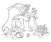 Printable belle touches beast slowly disney princess f326 coloring pages
