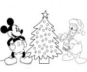 Printable donald and mickey by christmas tree disney e277 coloring pages