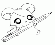 Printable cute hamtaro with a pencil 4c2c coloring pages