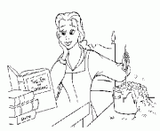 Printable belle cooking while reading disney princess e864 coloring pages