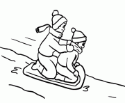 Printable winter kids sledding together7435 coloring pages