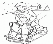 Printable kids playing sled in the winter s6625 coloring pages