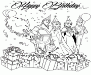 Printable frozen characters happy birthday wish colouring page coloring pages