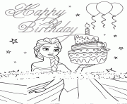 elsa and birthday cake colouring page