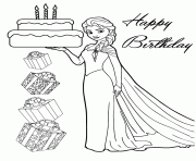 elsa holding birthday cake for you colouring page