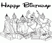 Printable disneys frozen cast happy birthday wishes colouring page coloring pages