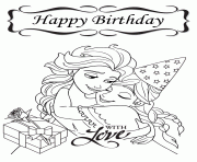 frozen happy birthday with love colouring page