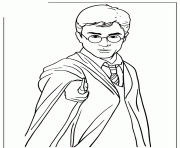 Printable harry potter holding magic wand coloring pages