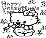 Printable hello kitty and flowers valentines coloring pages