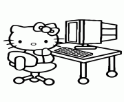 Printable hello kitty in front of computer coloring pages