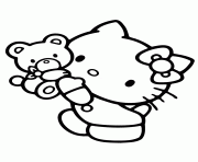 Printable hello kitty holding teddy bear high coloring pages