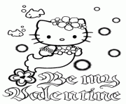 Printable hello kitty mermaid bubbles and flower valentines coloring pages