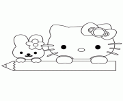Printable hello kitty on giant pencil coloring pages