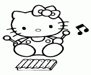 Printable hello kitty playing xylophone coloring pages