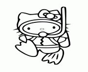 Printable scuba diving hello kitty coloring pages