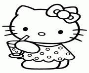 Printable cute hello kitty drinking water coloring pages
