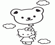 Printable hello kitty in sky with teddy bear balloon coloring pages