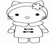 Printable winter hello kitty wearing coat coloring pages