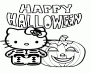 Printable hello kitty skeleton and pumpkin halloween coloring pages