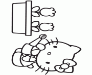 Printable hello kitty watering flowers coloring pages