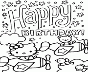 Printable hello kitty and bear driving plane birthday coloring pages