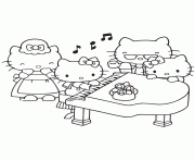 Printable hello kitty playing piano with family coloring pages