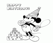 Printable mickey mouse with birthday cake disney coloring pages
