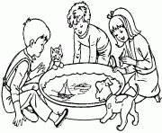 Printable kids playing with small pool a181 coloring pages
