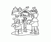 Printable kids and birds in winter sfe63 coloring pages