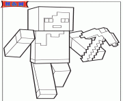 Printable minecraft character alex with pickaxe coloring pages